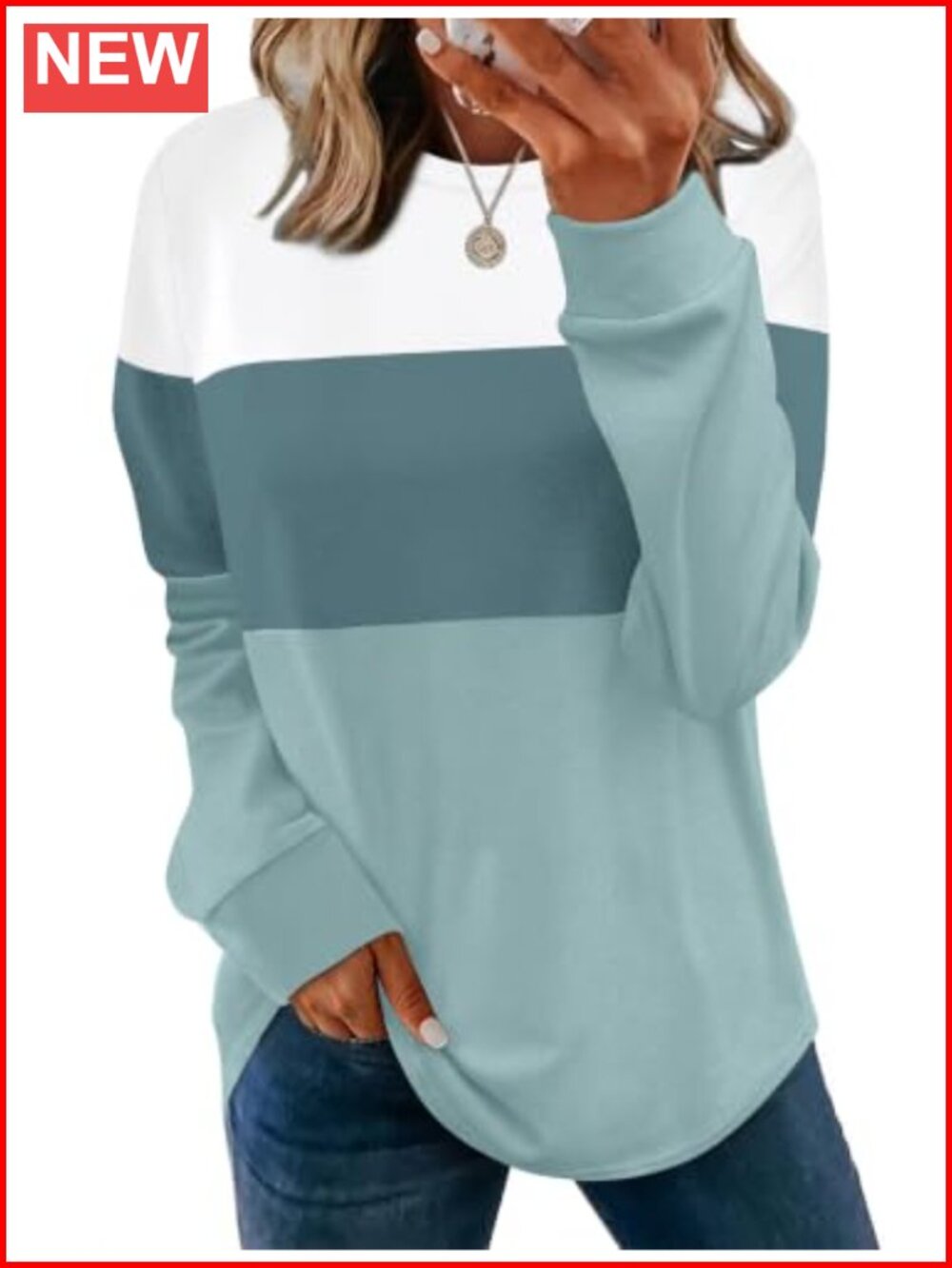 Womens Long Sleeve Tunic Sweatshirt Loose Fit Crewneck Side Slit